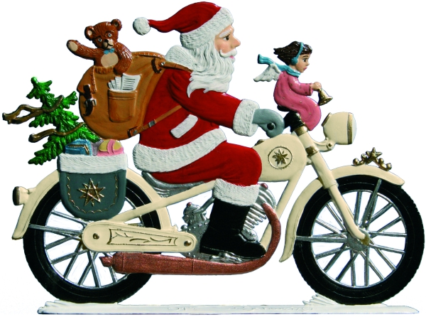 Zinnfigur Nikolaus auf Motorrad